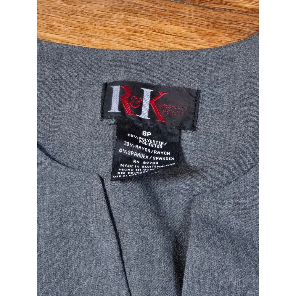 R&K Originals Petite Gray Grommet Tie Waist Collarless Blazer Jacket Size 8P NEW